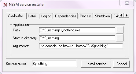 syncthing run as administrator