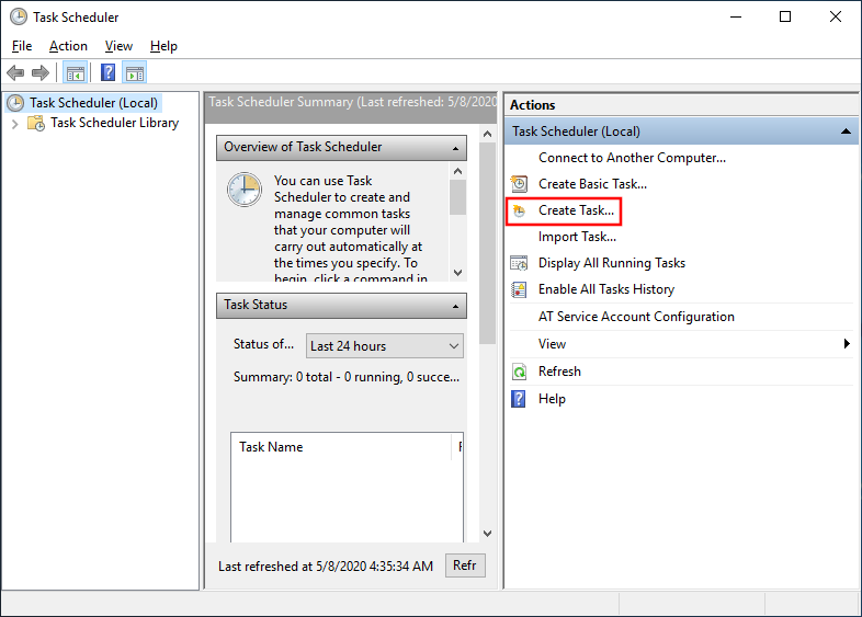 Windows Task Scheduler Create Task Screenshot