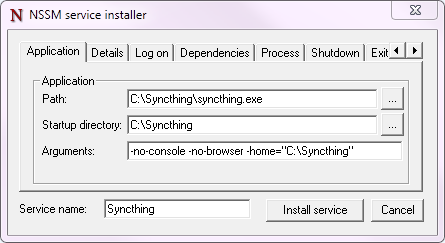 Windows NSSM Configuration Screenshot